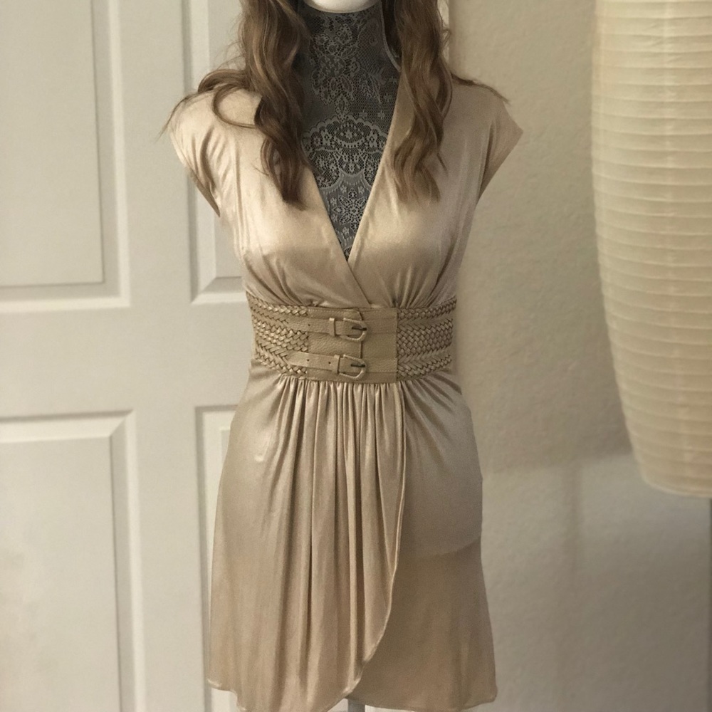 JAGGER leather belted dress. SZ S. 100% Silk